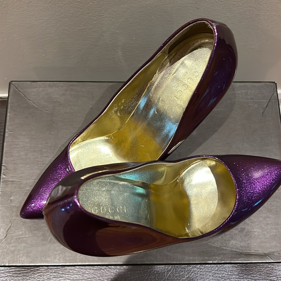 Gucci Vernice Glitter Patent Leather Platform Pumps Purple Women’s Size 8B - Picture 4 of 8